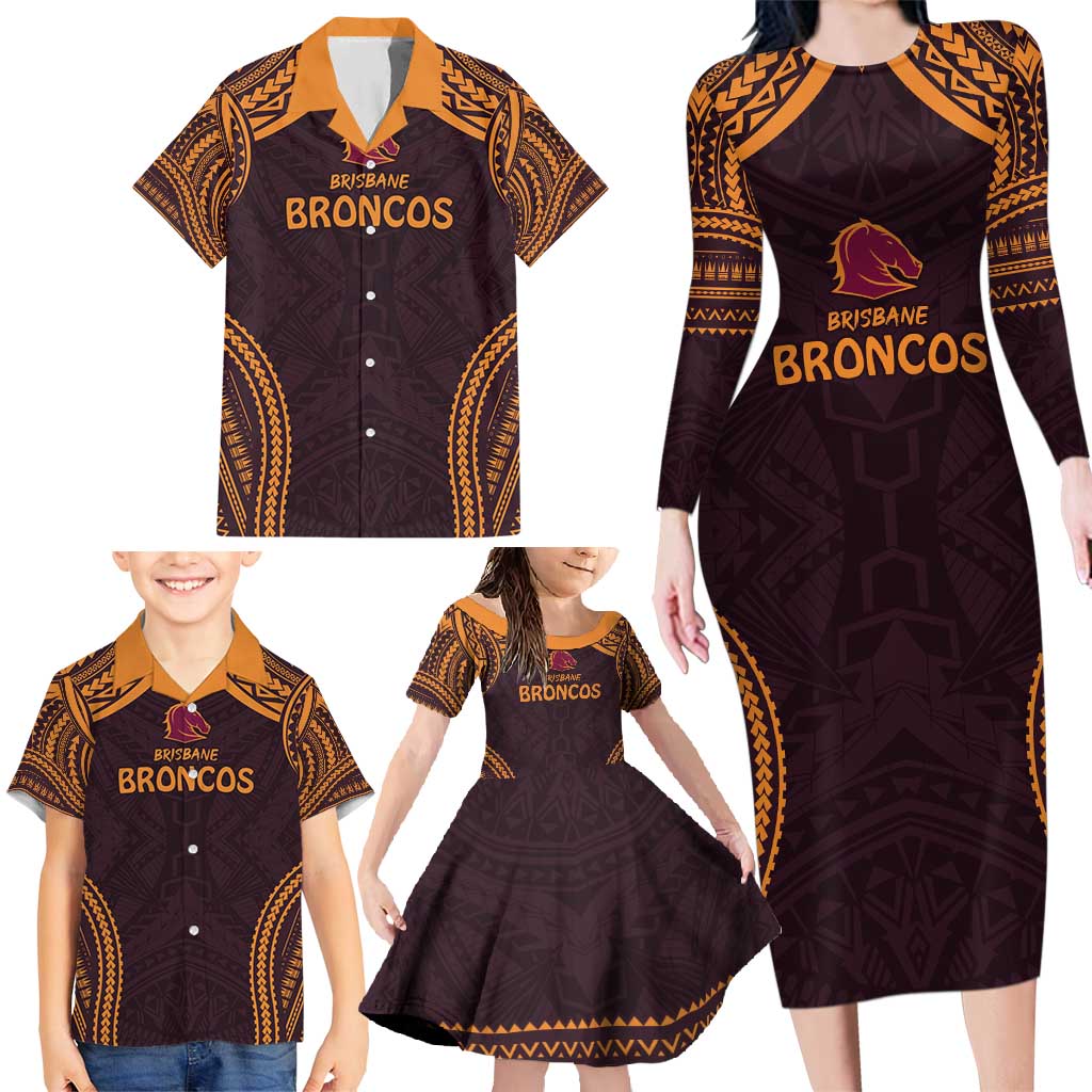 Custom Broncos Rugby Family Matching Long Sleeve Bodycon Dress and Hawaiian Shirt With Polynesian Style