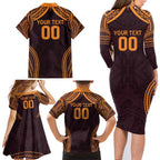 Custom Broncos Rugby Family Matching Long Sleeve Bodycon Dress and Hawaiian Shirt With Polynesian Style