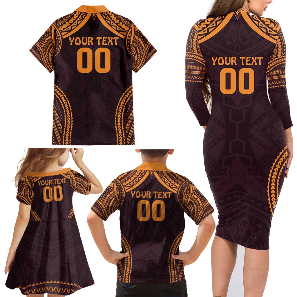 Custom Broncos Rugby Family Matching Long Sleeve Bodycon Dress and Hawaiian Shirt With Polynesian Style
