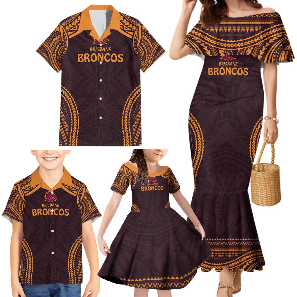 Custom Broncos Rugby Family Matching Mermaid Dress and Hawaiian Shirt With Polynesian Style