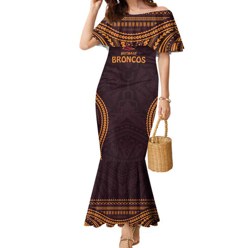 Custom Broncos Rugby Family Matching Mermaid Dress and Hawaiian Shirt With Polynesian Style