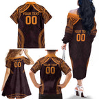 Custom Broncos Rugby Family Matching Off The Shoulder Long Sleeve Dress and Hawaiian Shirt With Polynesian Style