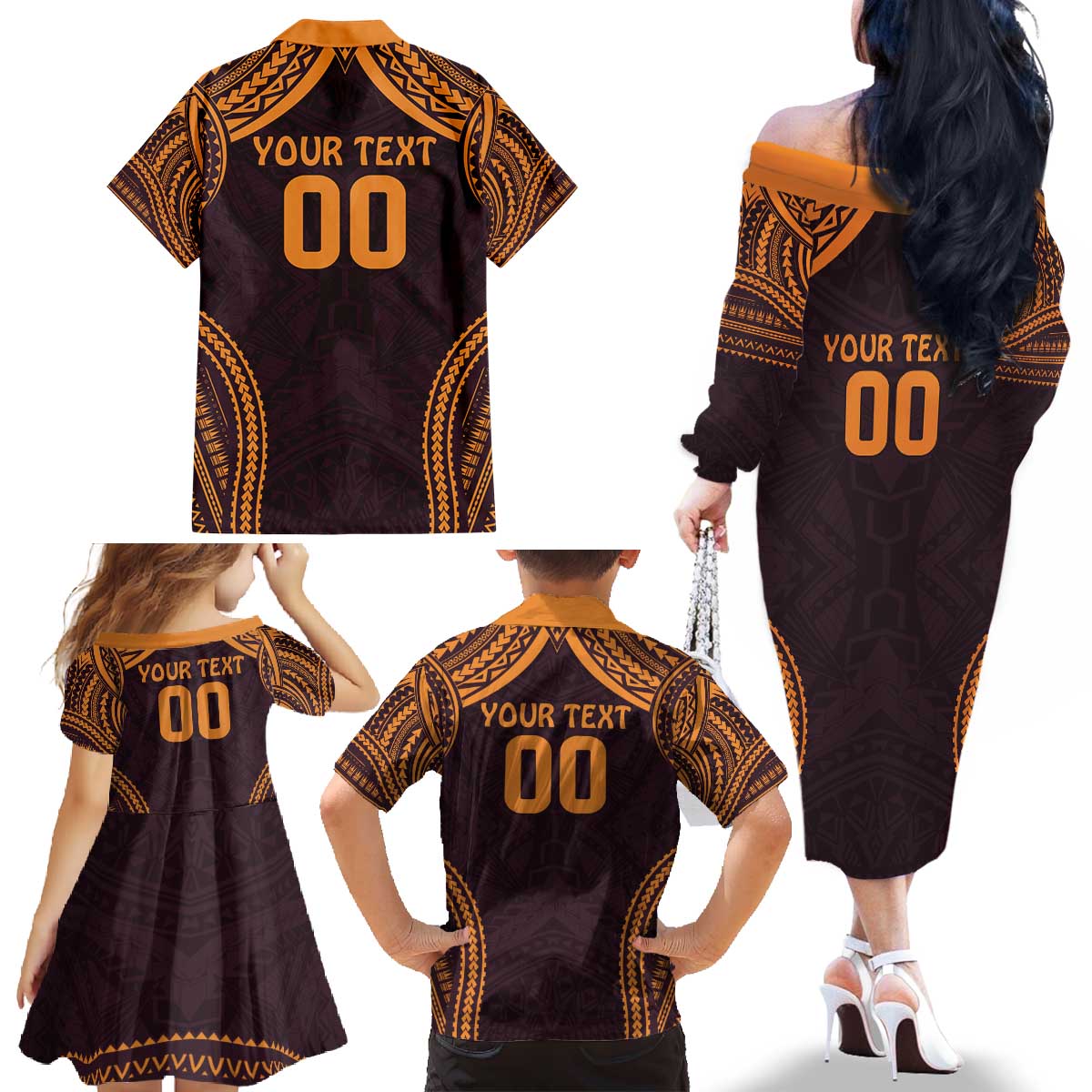 Custom Broncos Rugby Family Matching Off The Shoulder Long Sleeve Dress and Hawaiian Shirt With Polynesian Style