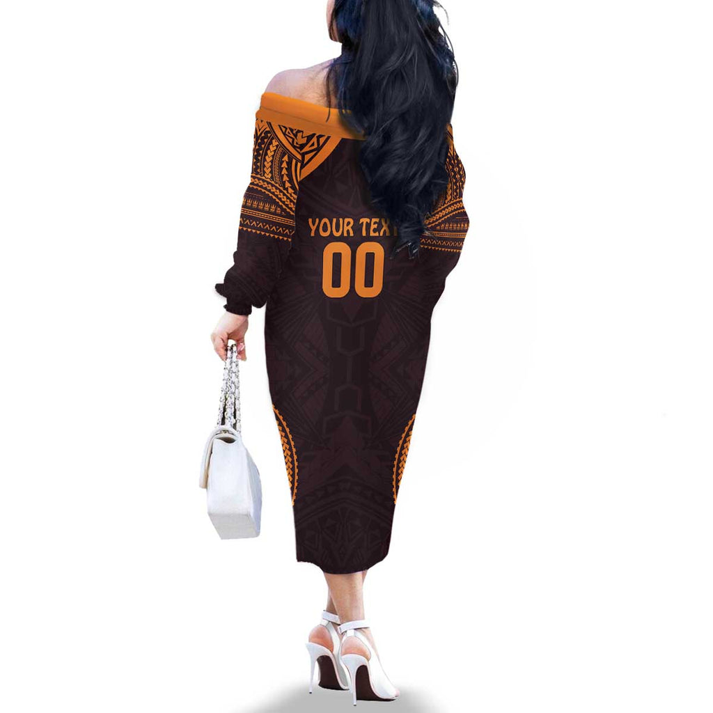 Custom Broncos Rugby Family Matching Off The Shoulder Long Sleeve Dress and Hawaiian Shirt With Polynesian Style