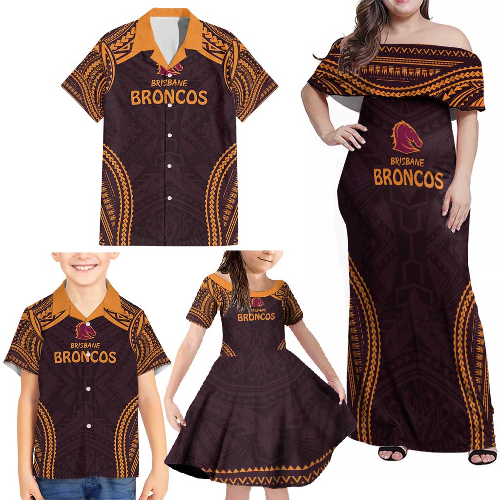 Custom Broncos Rugby Family Matching Off Shoulder Maxi Dress and Hawaiian Shirt With Polynesian Style