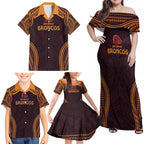 Custom Broncos Rugby Family Matching Off Shoulder Maxi Dress and Hawaiian Shirt With Polynesian Style