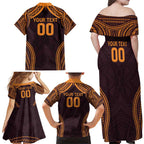 Custom Broncos Rugby Family Matching Off Shoulder Maxi Dress and Hawaiian Shirt With Polynesian Style