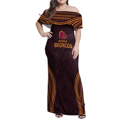 Custom Broncos Rugby Family Matching Off Shoulder Maxi Dress and Hawaiian Shirt With Polynesian Style