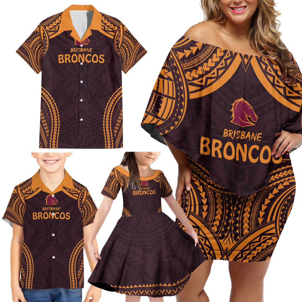Custom Broncos Rugby Family Matching Off Shoulder Short Dress and Hawaiian Shirt With Polynesian Style