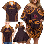 Custom Broncos Rugby Family Matching Off Shoulder Short Dress and Hawaiian Shirt With Polynesian Style