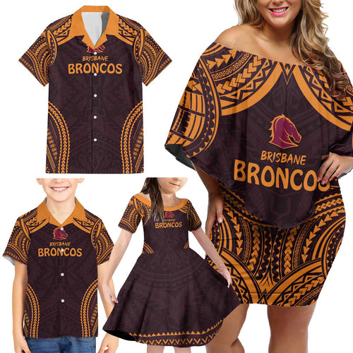Custom Broncos Rugby Family Matching Off Shoulder Short Dress and Hawaiian Shirt With Polynesian Style