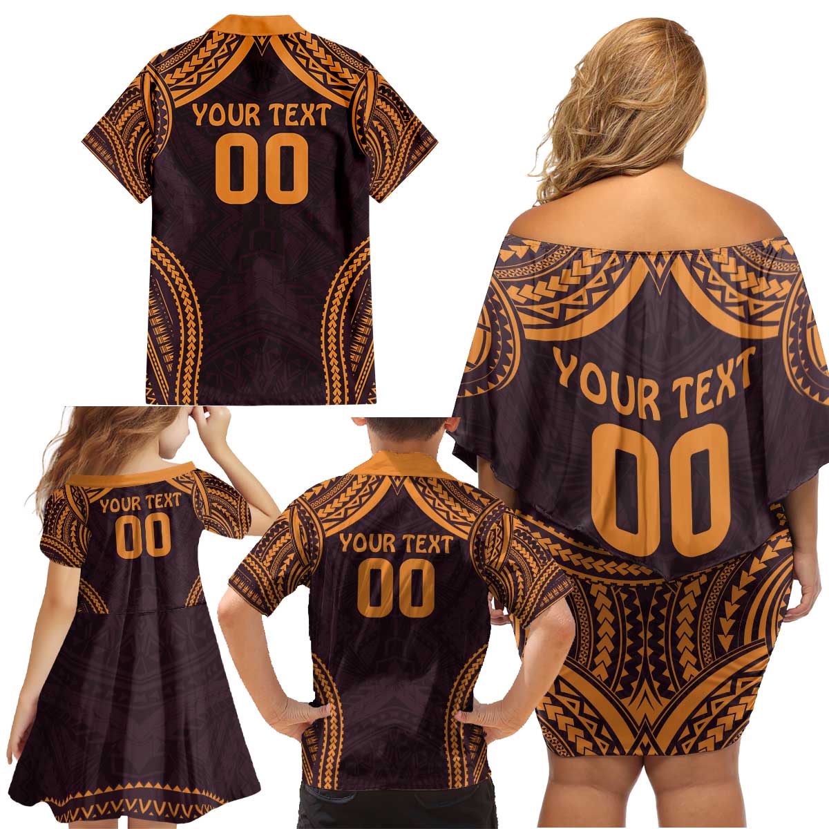 Custom Broncos Rugby Family Matching Off Shoulder Short Dress and Hawaiian Shirt With Polynesian Style