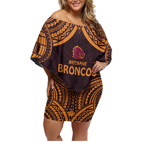 Custom Broncos Rugby Family Matching Off Shoulder Short Dress and Hawaiian Shirt With Polynesian Style