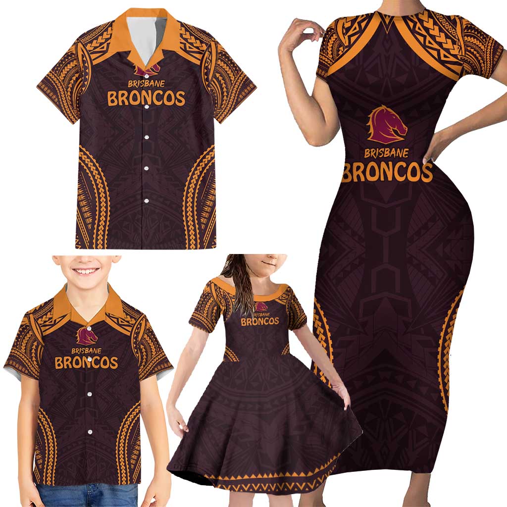 Custom Broncos Rugby Family Matching Short Sleeve Bodycon Dress and Hawaiian Shirt With Polynesian Style