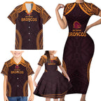 Custom Broncos Rugby Family Matching Short Sleeve Bodycon Dress and Hawaiian Shirt With Polynesian Style