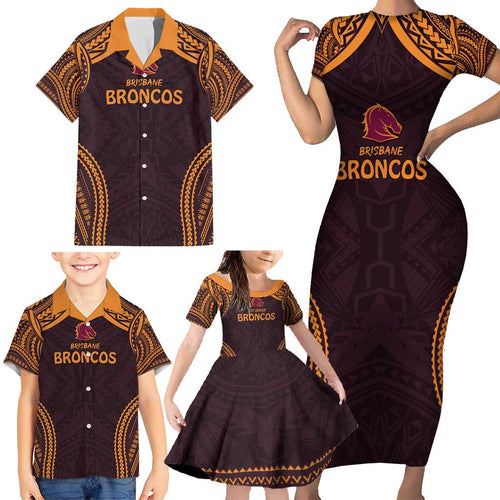 Custom Broncos Rugby Family Matching Short Sleeve Bodycon Dress and Hawaiian Shirt With Polynesian Style