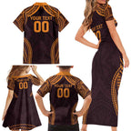 Custom Broncos Rugby Family Matching Short Sleeve Bodycon Dress and Hawaiian Shirt With Polynesian Style