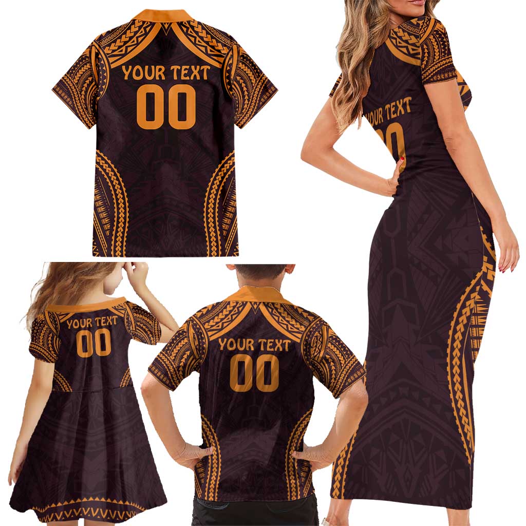 Custom Broncos Rugby Family Matching Short Sleeve Bodycon Dress and Hawaiian Shirt With Polynesian Style
