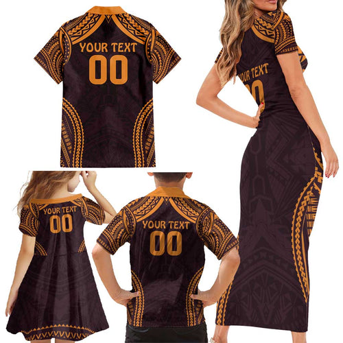 Custom Broncos Rugby Family Matching Short Sleeve Bodycon Dress and Hawaiian Shirt With Polynesian Style