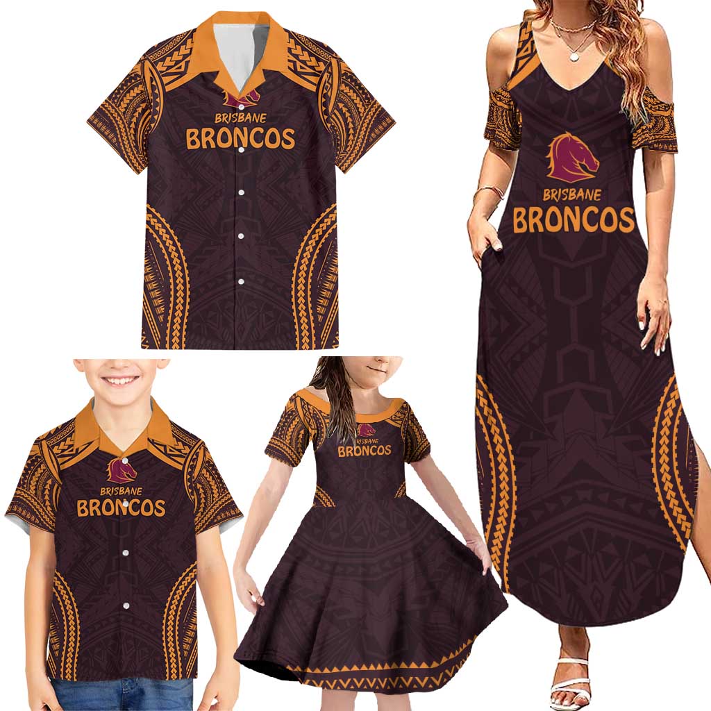 Custom Broncos Rugby Family Matching Summer Maxi Dress and Hawaiian Shirt With Polynesian Style