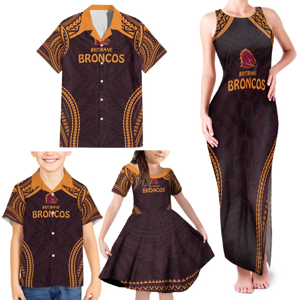 Custom Broncos Rugby Family Matching Tank Maxi Dress and Hawaiian Shirt With Polynesian Style