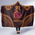 Custom Broncos Rugby Hooded Blanket With Polynesian Style
