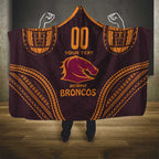 Custom Broncos Rugby Hooded Blanket With Polynesian Style