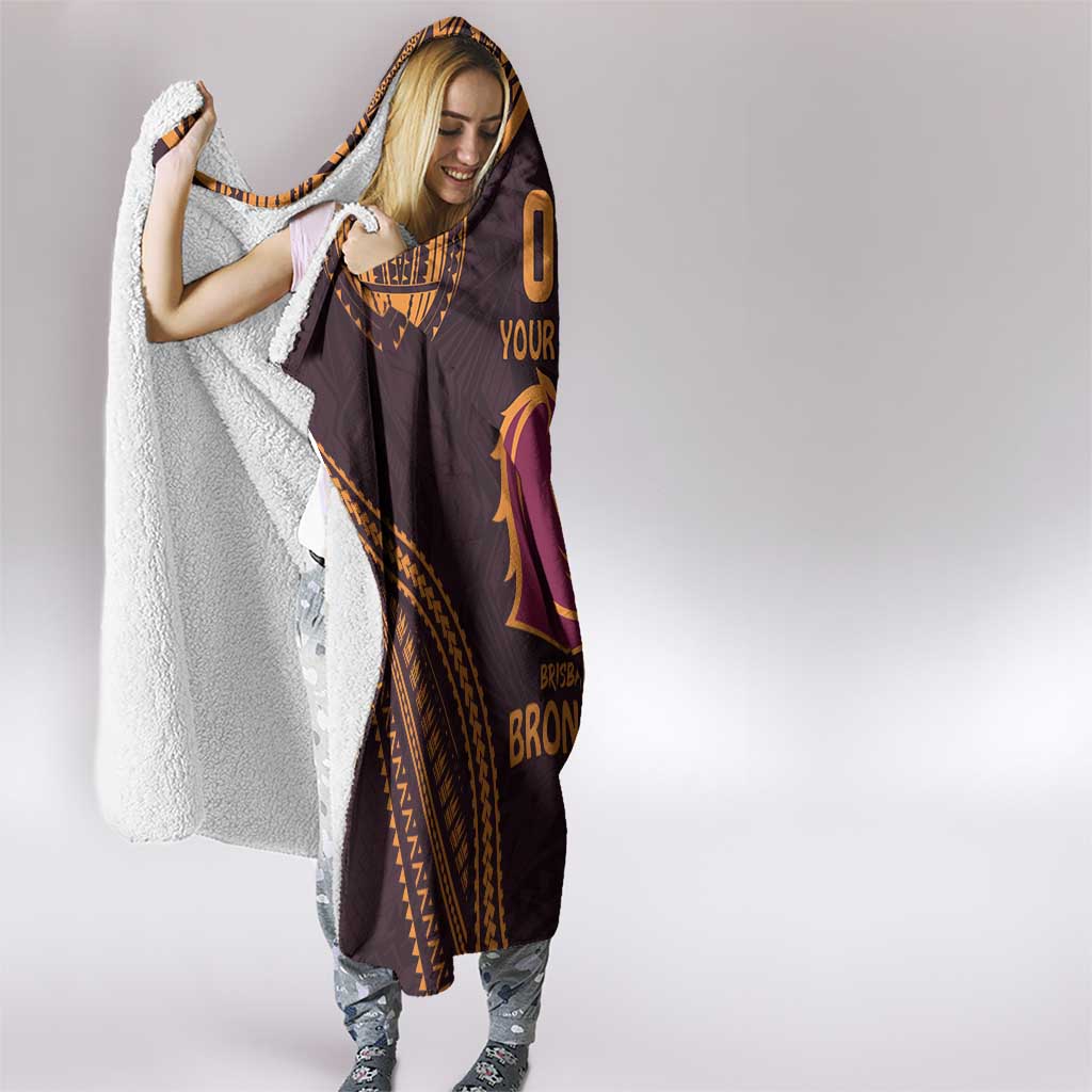 Custom Broncos Rugby Hooded Blanket With Polynesian Style