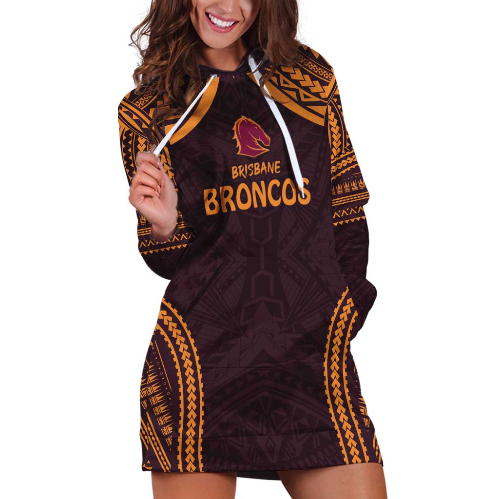 Custom Broncos Rugby Hoodie Dress With Polynesian Style