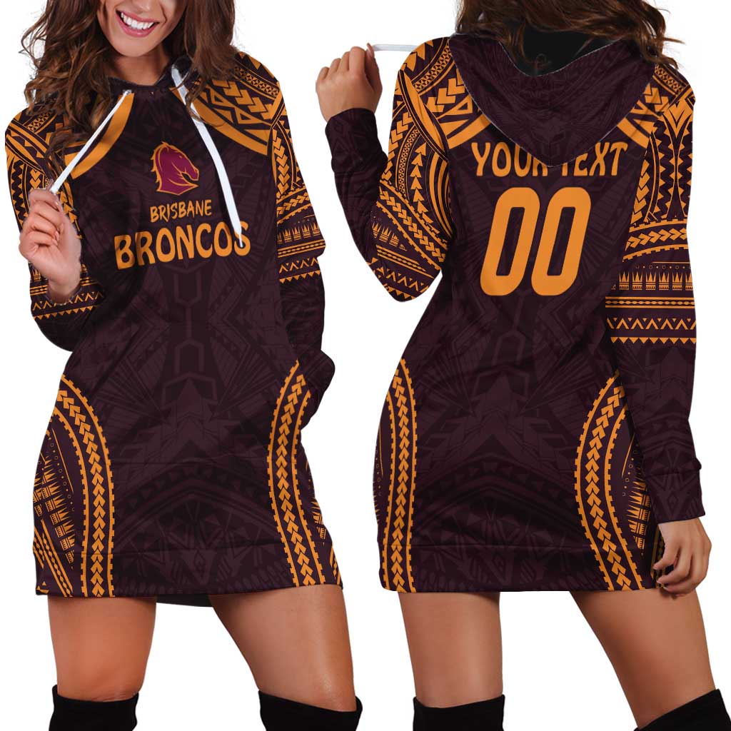 Custom Broncos Rugby Hoodie Dress With Polynesian Style