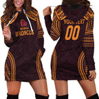 Custom Broncos Rugby Hoodie Dress With Polynesian Style