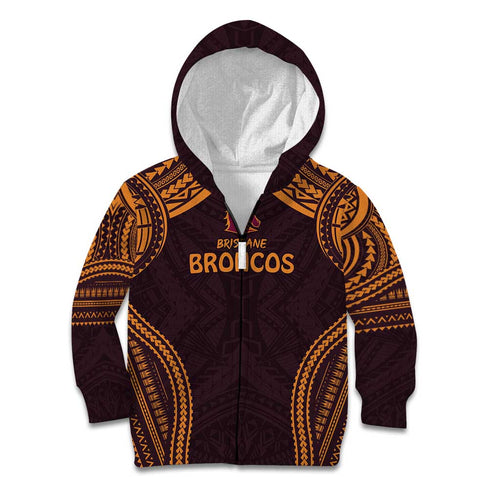 Custom Broncos Rugby Kid Hoodie With Polynesian Style