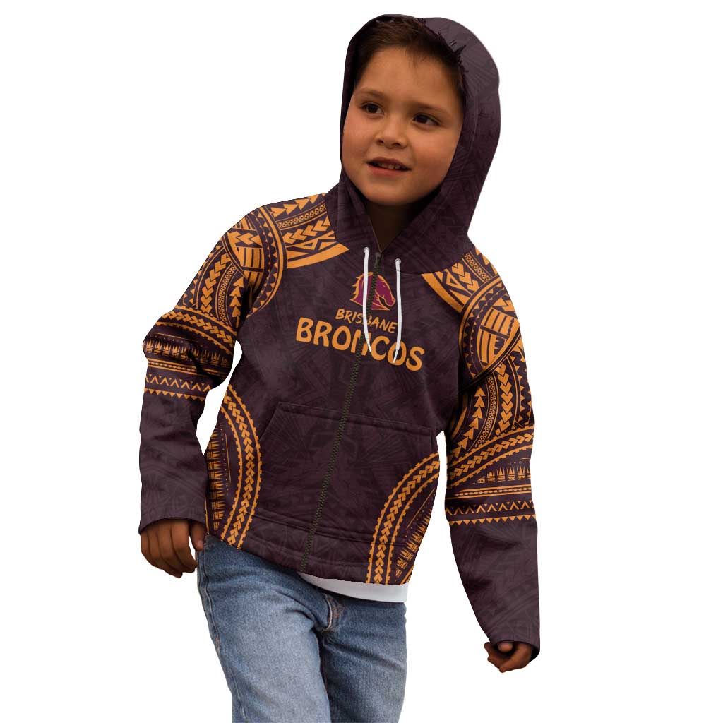Custom Broncos Rugby Kid Hoodie With Polynesian Style