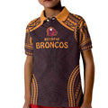 Custom Broncos Rugby Kid Polo Shirt With Polynesian Style