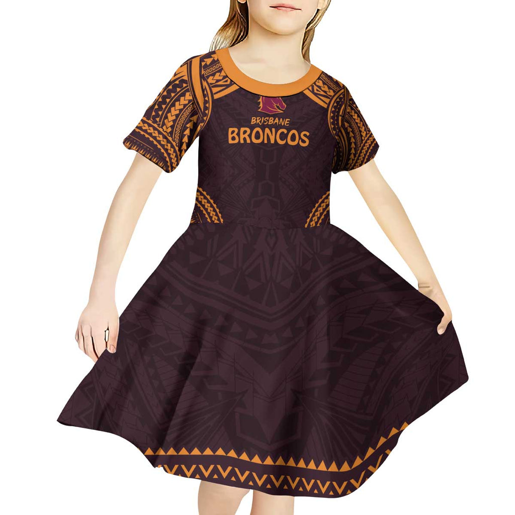 Custom Broncos Rugby Kid Short Sleeve Dress With Polynesian Style