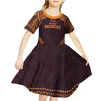 Custom Broncos Rugby Kid Short Sleeve Dress With Polynesian Style