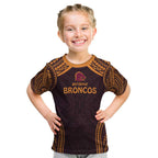 Custom Broncos Rugby Kid T Shirt With Polynesian Style