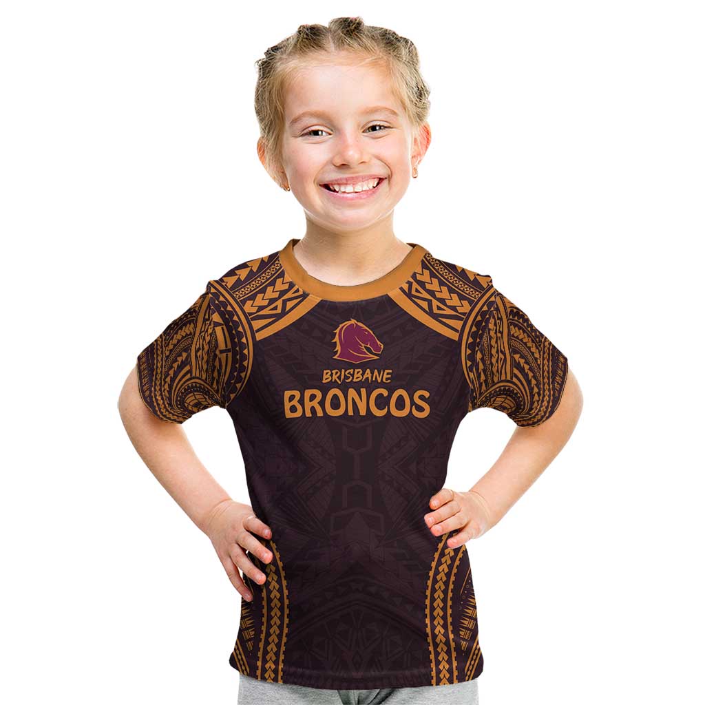 Custom Broncos Rugby Kid T Shirt With Polynesian Style
