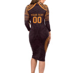 Custom Broncos Rugby Long Sleeve Bodycon Dress With Polynesian Style