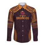Custom Broncos Rugby Long Sleeve Button Shirt With Polynesian Style