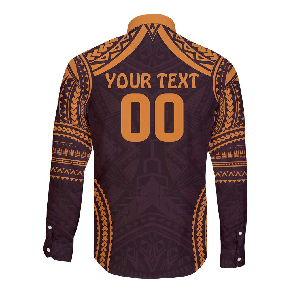 Custom Broncos Rugby Long Sleeve Button Shirt With Polynesian Style