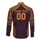 Custom Broncos Rugby Long Sleeve Button Shirt With Polynesian Style