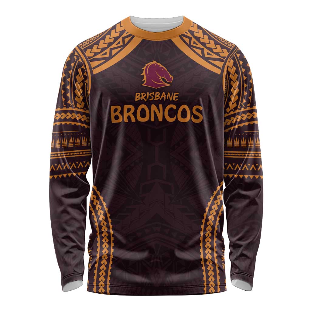 Custom Broncos Rugby Long Sleeve Shirt With Polynesian Style