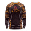 Custom Broncos Rugby Long Sleeve Shirt With Polynesian Style