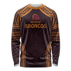 Custom Broncos Rugby Long Sleeve Shirt With Polynesian Style