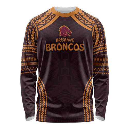 Custom Broncos Rugby Long Sleeve Shirt With Polynesian Style