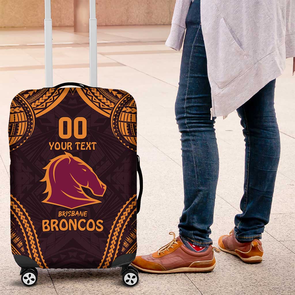 Custom Broncos Rugby Luggage Cover With Polynesian Style