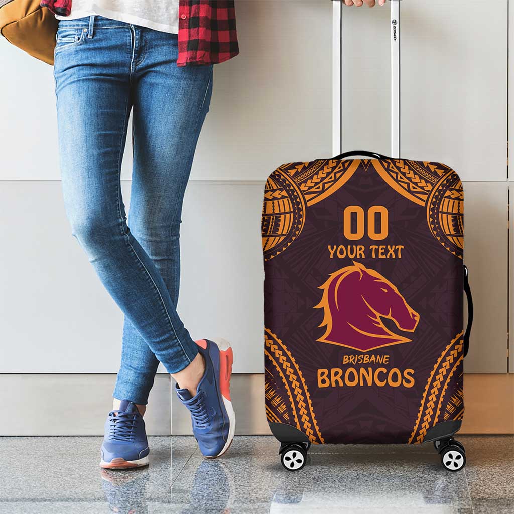 Custom Broncos Rugby Luggage Cover With Polynesian Style