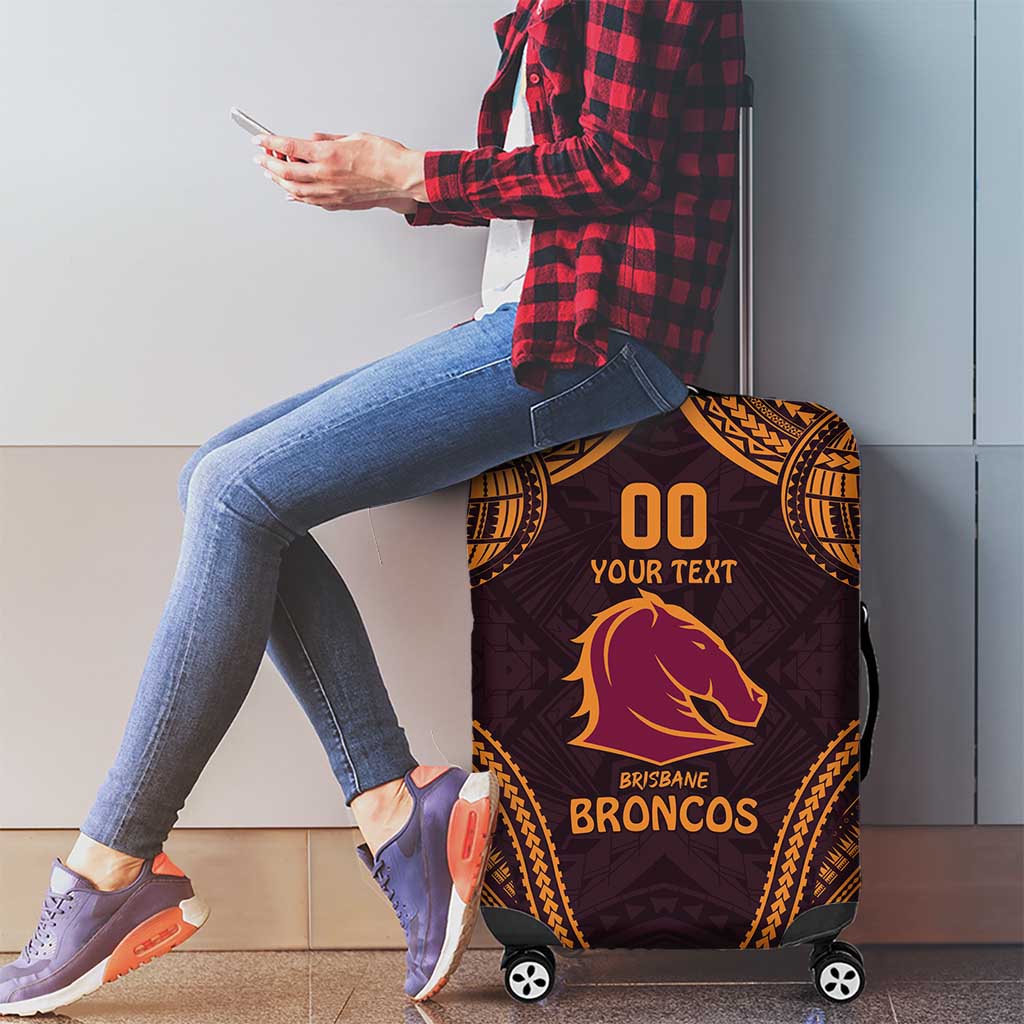 Custom Broncos Rugby Luggage Cover With Polynesian Style