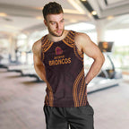 Custom Broncos Rugby Men Tank Top With Polynesian Style